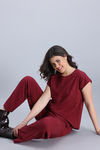 Zivame Knit Cotton Loungewear Set - New Maroon — thumbnail 4